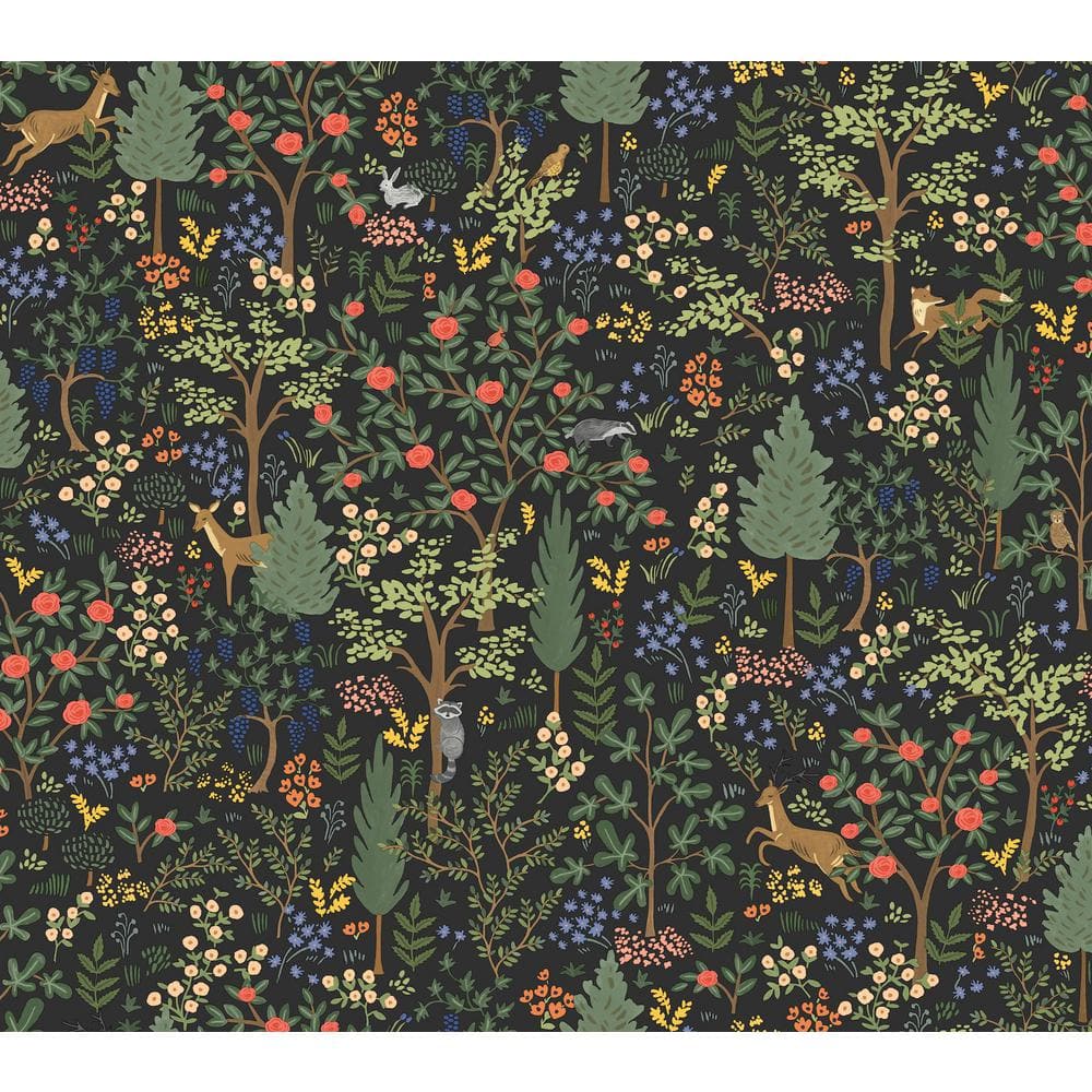 Woodland Black and Green Vinyl Peel and Stick Wallpaper