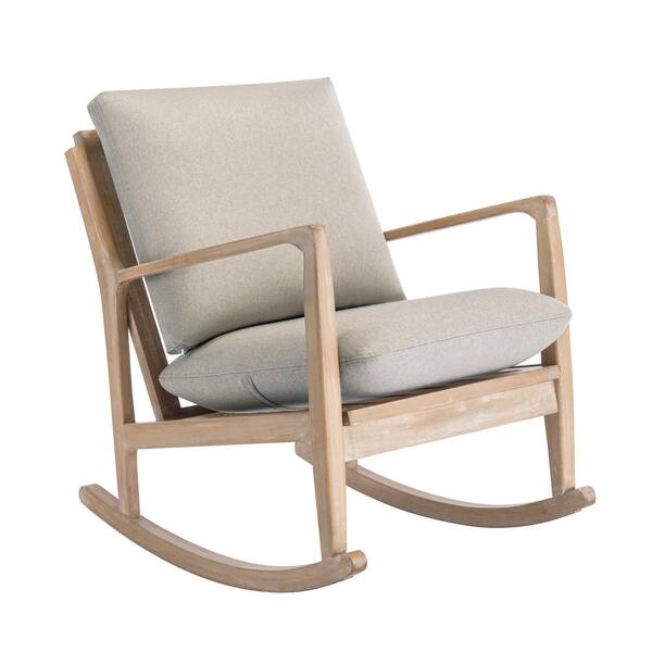 TIRAMISUBEST TD Garden Ergonomic Solid Wood Outdoor Rocking Chair with Beige Cushion
