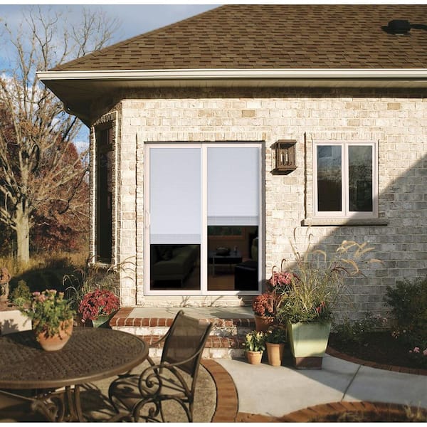 72 in. x 80 in. V-4500 Contemporary White Vinyl Left-Hand Full Lite Sliding Patio Door w/Blinds