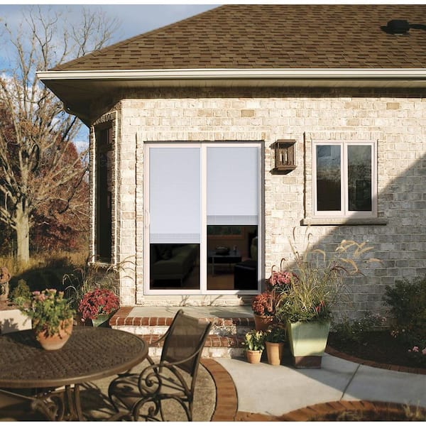 72 in. x 80 in. V-4500 Contemporary White Vinyl Right-Hand Full Lite Sliding Patio Door w/Blinds