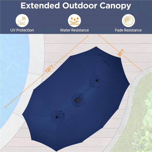 extended patio umbrella PURPLE LEAF 15x9ft Double-Sided Rectangular Outdoor Market with Base, Light Grey Uncompromising Durability 8 ft Round Teak Umbrella