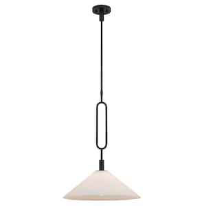 Lumidrop 18 in. 1-Light Black Hanging Pendant Light Fixture with White Opal Glass Shade