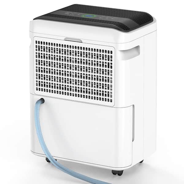 50 pt. 4,500 sq. ft. Dehumidifier for Basement in White with Drain Hose, Bucket, Continous Run, Ionizer, Quier Cloth Dry