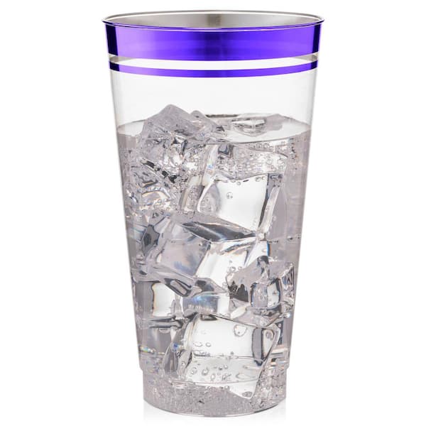 100 Pk 16 oz Clear Plastic Cups, Purple Glitter Colored Disposable Cups