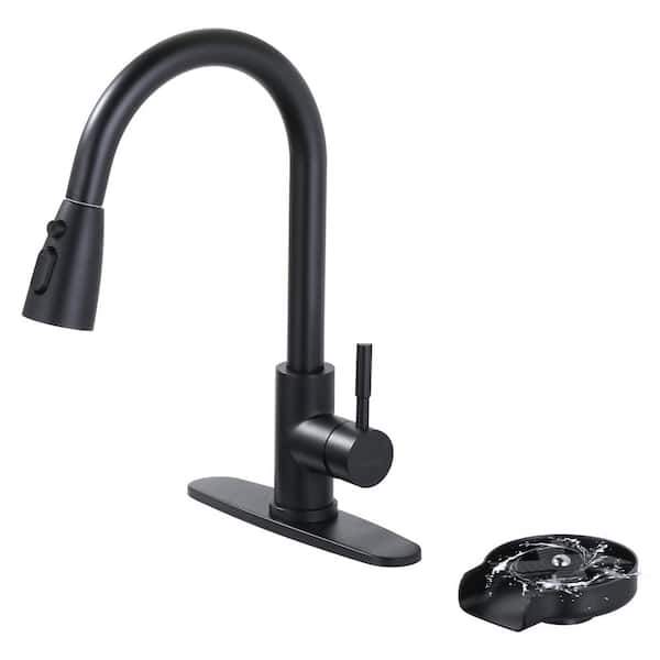 Single Handle Pull Down Sprayer Kitchen Faucet with Glass Rinser in Matte Black