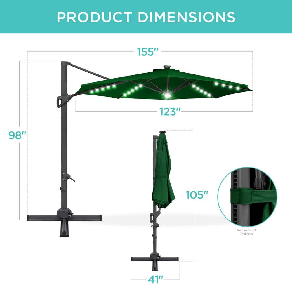 10ft Green Octagon Market Umbrella with Black Steel Pole and LED Lights