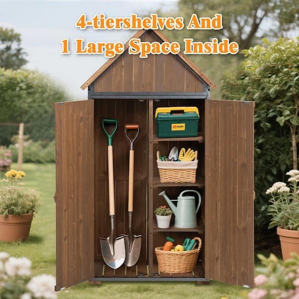32.3 in. W x 21 in. D x 67 in. H Brown Wood Outdoor Storage