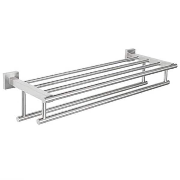 Bathroom Double Bar Wall-Mounted Towel Rack in Brushed Nickel, Rust Resistant & Durable Stainless Steel Bath Organizer