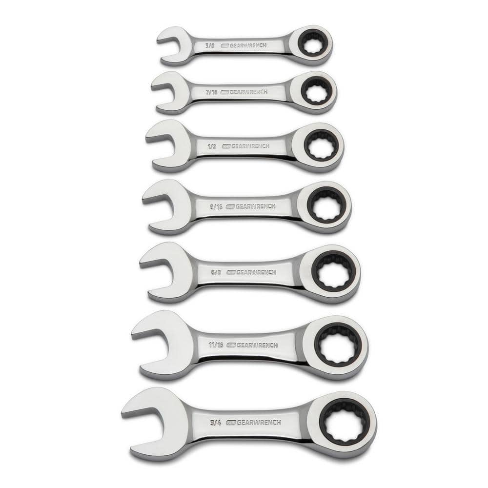 SAE 72-Tooth Stubby Combination Ratcheting Wrench Tool Set (7-Piece)
