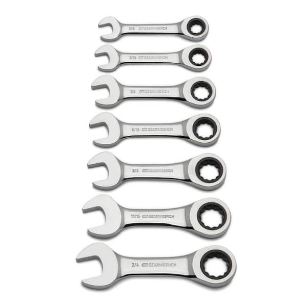 GEARWRENCH SAE 72-Tooth Stubby Combination Ratcheting Wrench Tool Set (7-Piece)