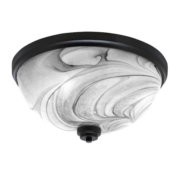 Unbranded Ashland 18 in. 4 Light Matte Black Flush Mount with Onyx Swirl Shade No Bulbs Included