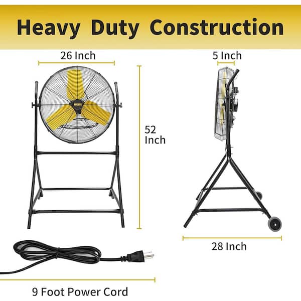 24 in. 3 Speeds Roll-About Tilt Stand Fan with Ball Bearing Powerful 2/5HP Motor, 180° Tilting