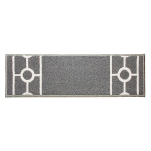 Chain Border Custom Size Gray 10.5 in. x 36" Indoor Carpet Stair Tread Cover Slip Resistant Backing (Set of 7)