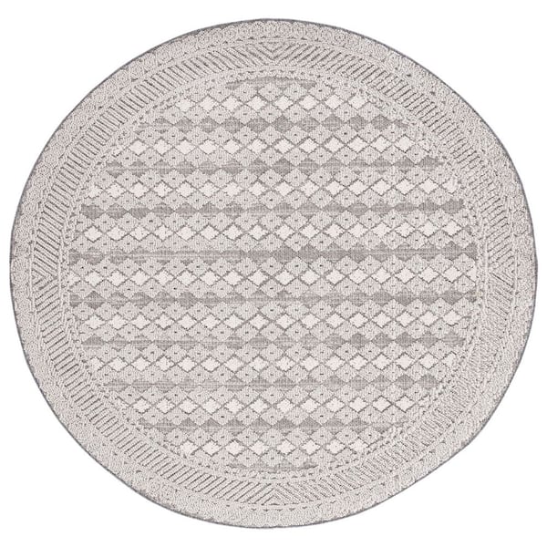 Global Light Gray/Dark Gray 7 ft. x 7 ft. Border Diamond Indoor/Outdoor Round Area Rug