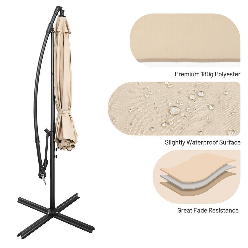 Beige 10' Iron Cantilever Patio Umbrella with Cross Base