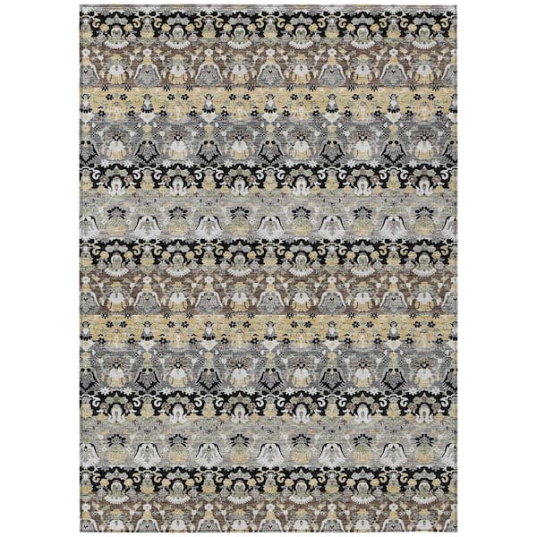 Chantille Machine Washable Indoor/Outdoor Abstract ACN2993 Black 8 ft. x 10 ft. Area Rug