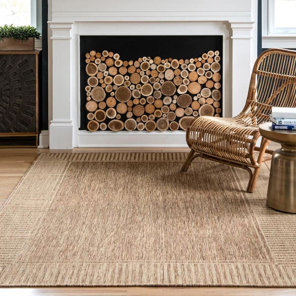 Asha Simple Border Light Brown Doormat 3 ft. 6 in. x 5 ft. Indoor/Outdoor Patio Area Rug