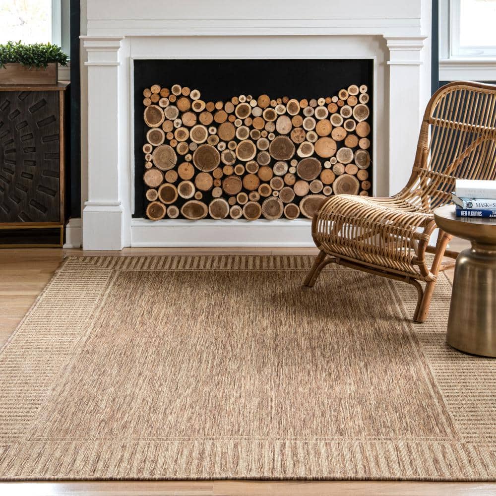 Casual Elegance Light Brown Stripe Indoor/Outdoor Square Rug