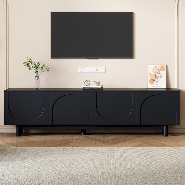 Harper & Bright Designs Black Modern TV Stand Fits TVs up to 78 in. with Elegant Arch Pattern Design, Adjustable Shelves, Solid Wood Legs