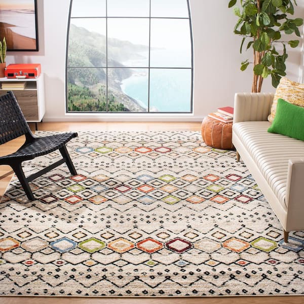 Amsterdam Ivory/Multi 10 ft. x 10 ft. Multi-Diamonds Chevron Square Area Rug