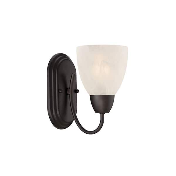 Designers Fountain Torino 5 in. 1-Light Oil Rubbed Bronze Transitional Wall Sconce with Alabaster Glass Shade