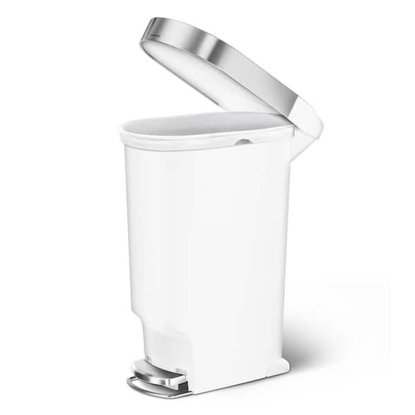 40L Slim Liner Rim Step Kitchen Trash Can, White Plastic