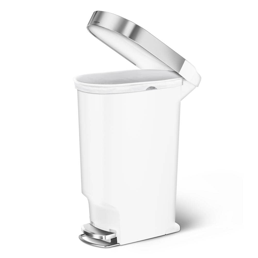 White Plastic 10.6 Gallon Slim Kitchen Step Trash Can