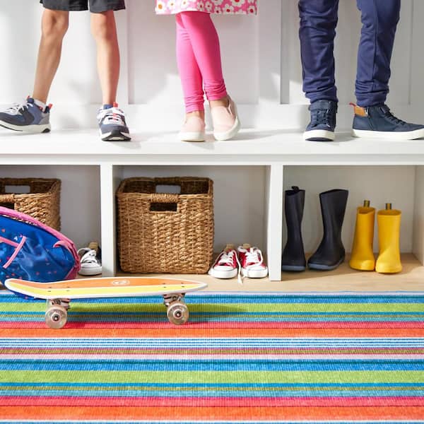 Mellie Stripe Machine Washable Multi 2.6 ft. x 8 ft. Indoor Area Rug