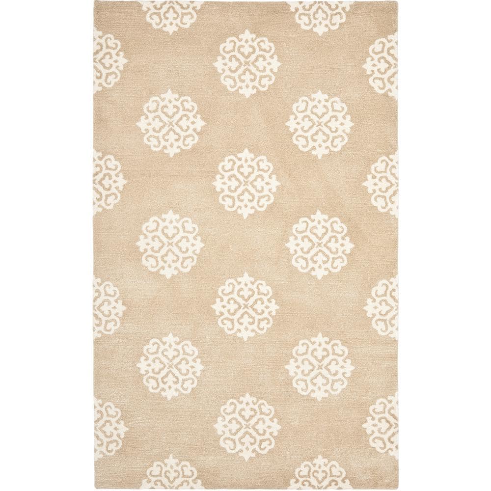 Beige and Ivory Tufted Wool and Viscose 9' x 12' Area Rug