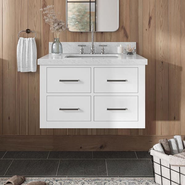 ARIEL Hutton 30 in. W x 22 in. D x 19.6 in. H Bath Vanity in White with Carrara White Marble Top