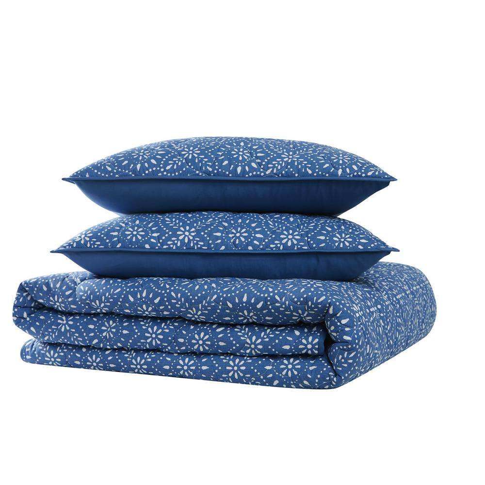 King Blue Organic Cotton Reversible Quilt Set