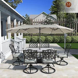 Dark Bronze Cast Aluminium Patio Rectangle Outdoor Dining Table 40in. W x 68in. D with Umbrella Hole for Garden Gazebo