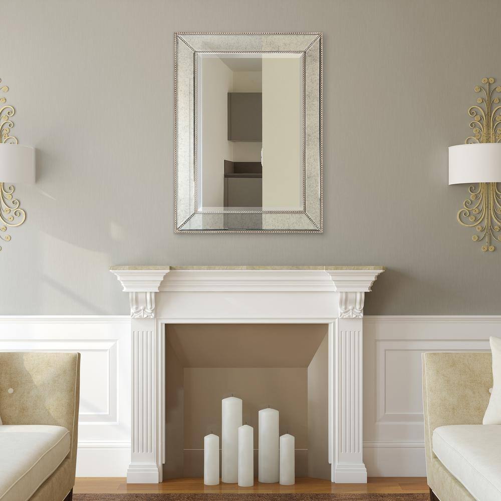Elegant Champagne Beaded Full-Length Wooden Mirror 30" x 40"