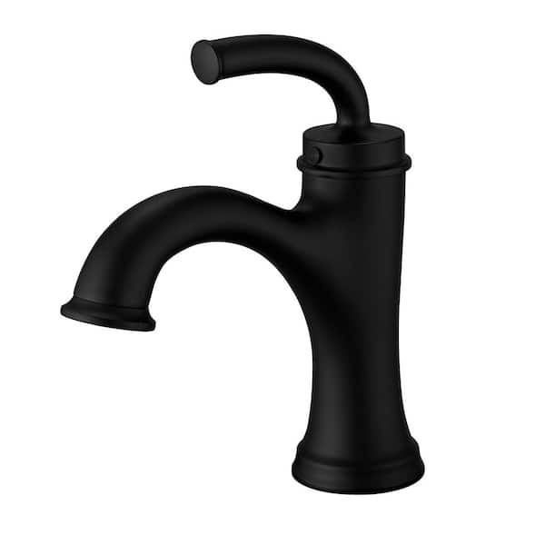Single Handle Farmhouse Single Hole Bathroom Faucet in Matte Black with Deck Plate and Drain