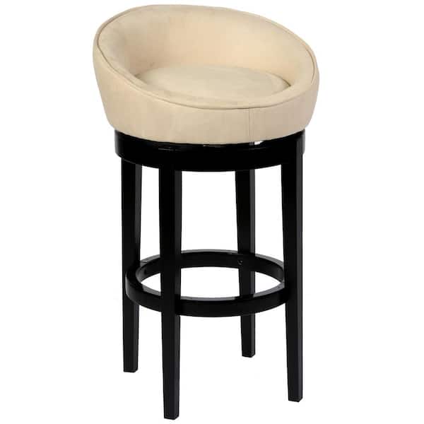 Armen Living Igloo 26 in. Creme Microfiber and Black Wood Finish Swivel Bar Stool