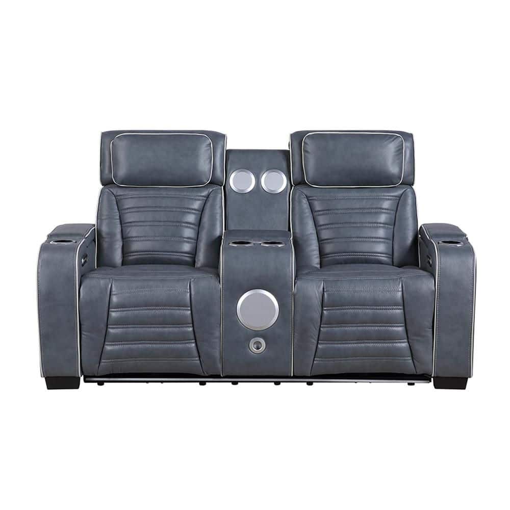 Lazzara Bedos 73 in. W Blue Top Grain Leather 2-Seater Power