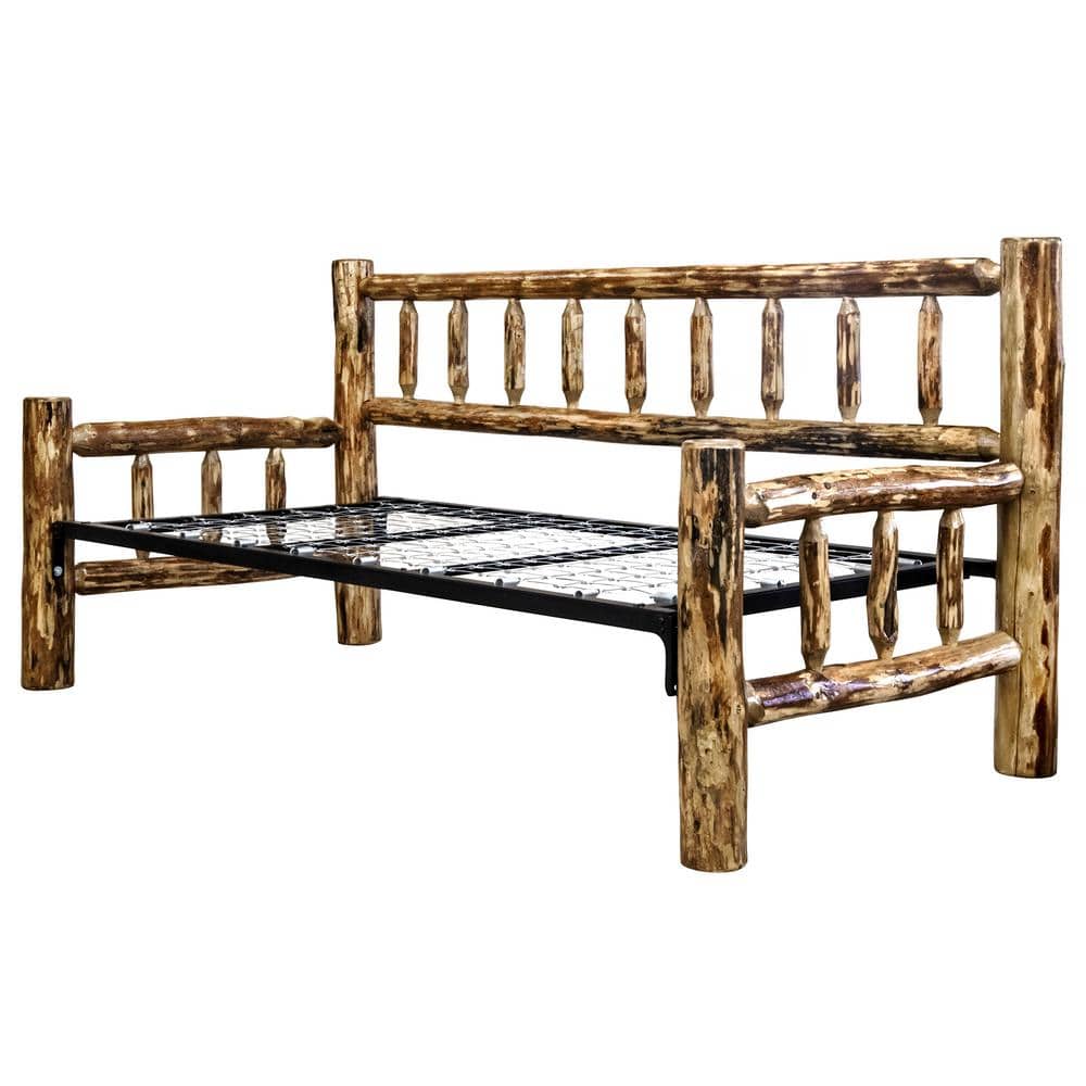 Rustic Twin-Size Solid Pine Wood Daybed with Lacquered Finish