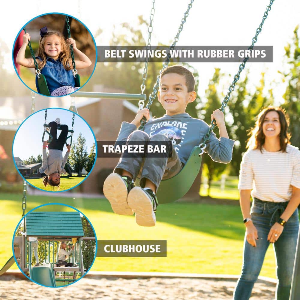 Lifetime Green and Brown Metal Swing Set with Slide and Climbing Wall