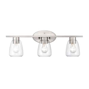 25 in. 3-Light Brushed Nickel Vanity Light with Clear Glass