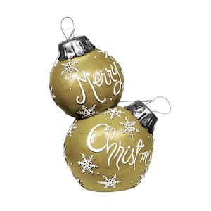 Holiday "Merry Christmas" Stacked Ornaments Statue with Color Changing LED Lights, Gold