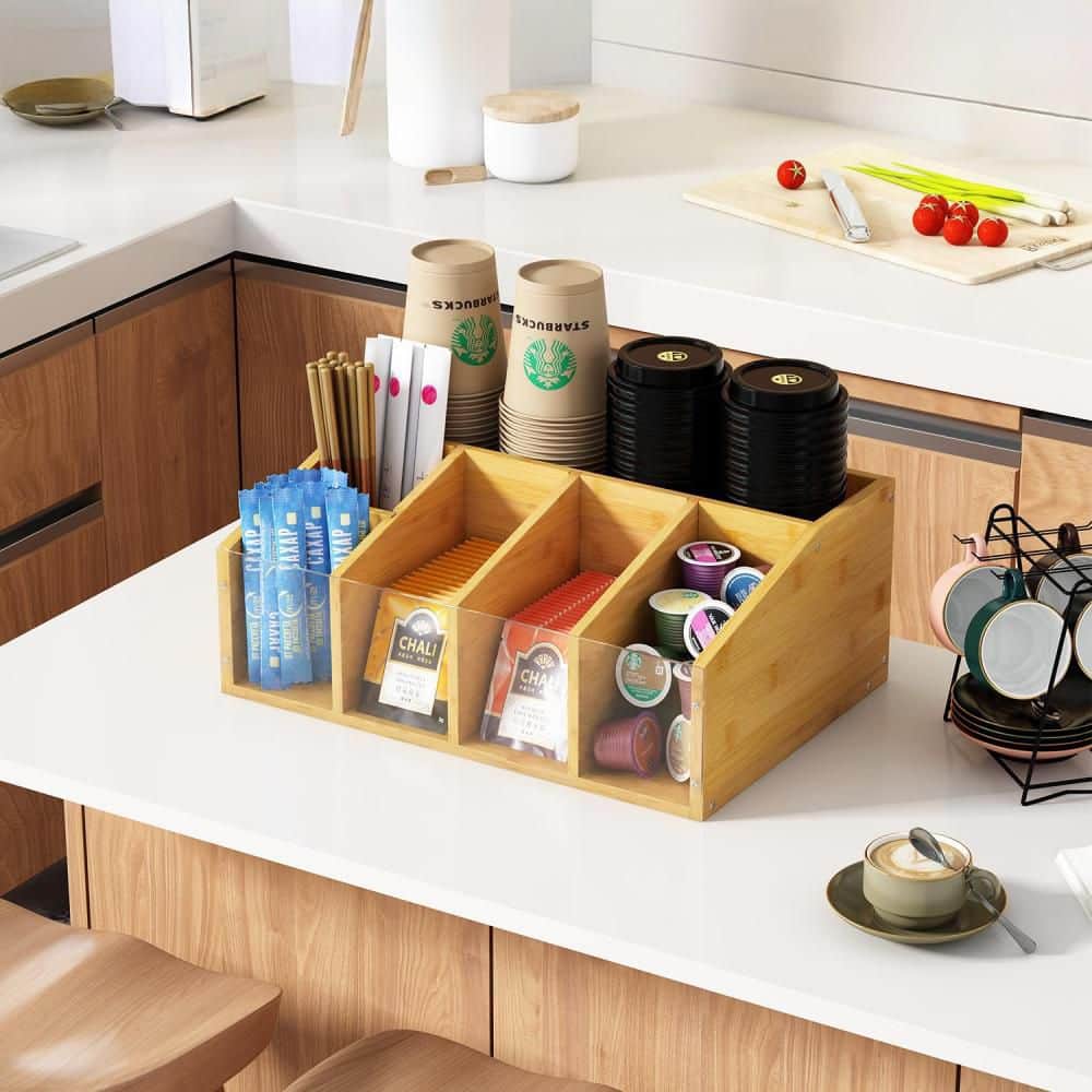 Esepony 13 in. Bamboo Coffee Station Organizer with Removable