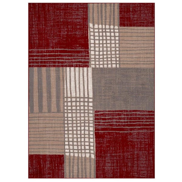 LUXE WEAVERS Incas Collection Modern Plaid Red 5x7 Polypropylene Area Rug