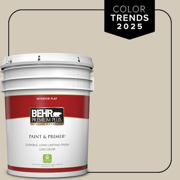 BEHR PREMIUM PLUS 5 gal. Designer Collection #DC-010 Even Better Beige Flat Low Odor Interior Paint & Primer