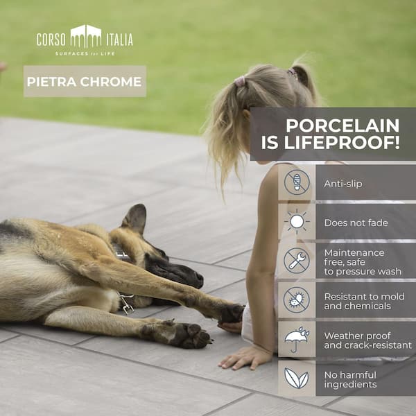 Corso Italia Pietra Chrome 24 in. x 24 in. x 0.75 in. Concrete Look Porcelain Paver