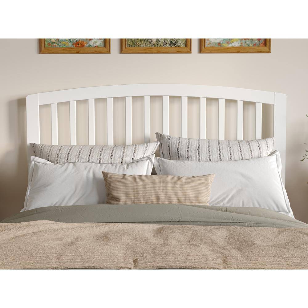 Queen White Wood Slatted Headboard with USB Charging Station