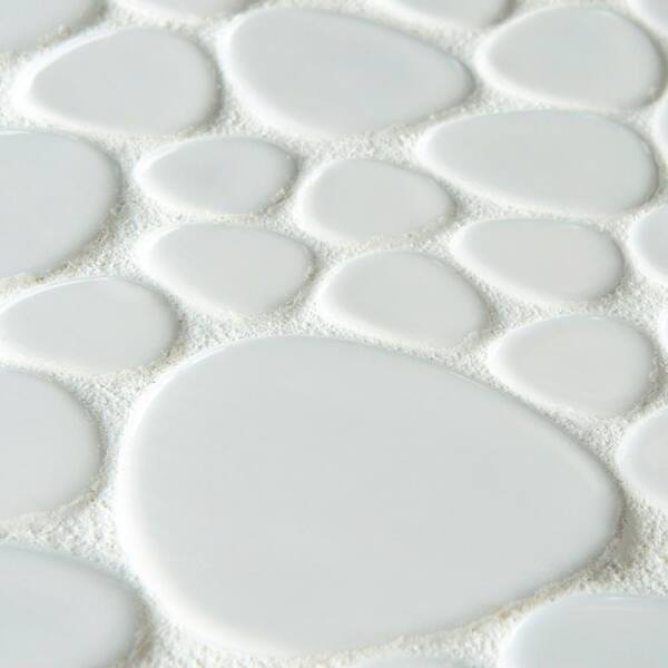 Merola Tile Pebble White 11 In X, Porcelain Pebble Mosaic Tile