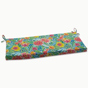 Floral Rectangular Outdoor Bench Cushion in Multi-Colored