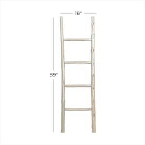 59 in. White Handmade Teak Wood 4 Rack Ladder