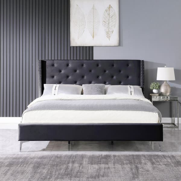 Morden Fort Black Velvet Platform Bed Frame Queen Platform Bed with ...