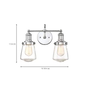 15.13 in. Taylor 2-Light Chrome Industrial Bathroom Vanity Light with Clear Glass Shades